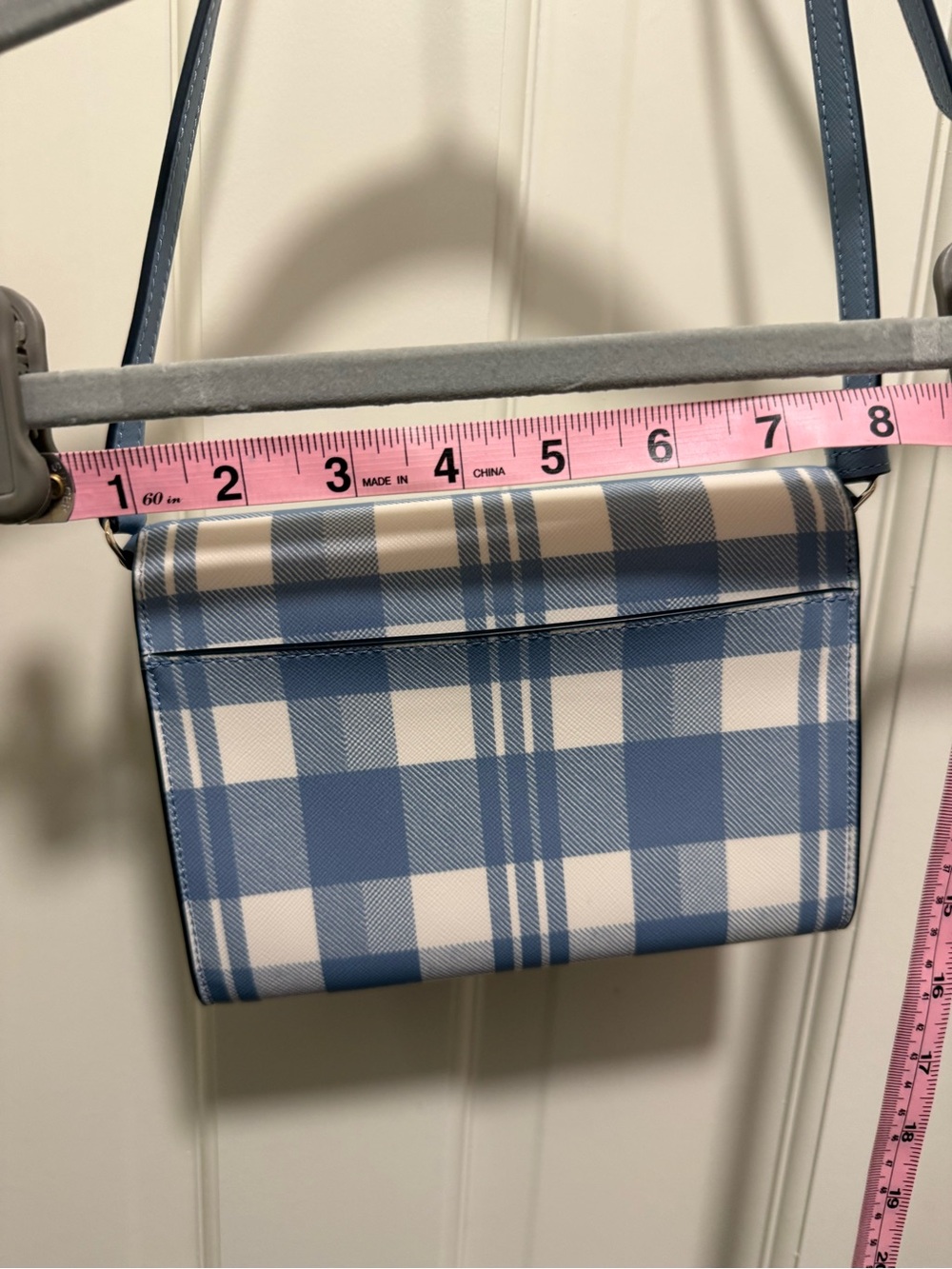 kate spade Brynn crossbody light blue and cream plaid with gold logo - Picture 7 of 7
